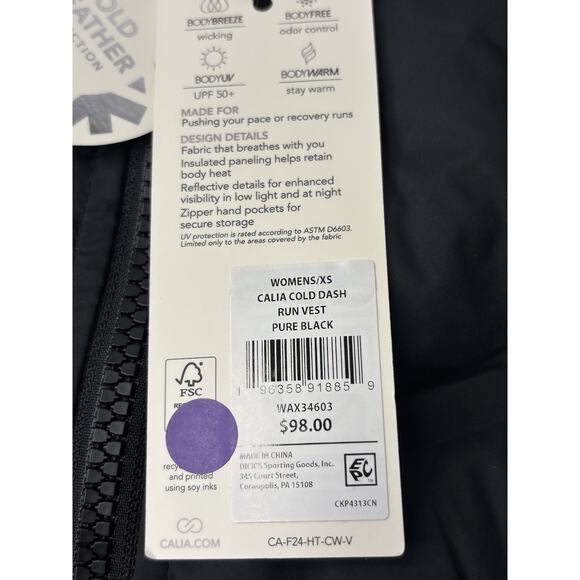 Calia Women’s XS Cold Dash Run Vest Pure Black NWTs - Picture 5 of 5